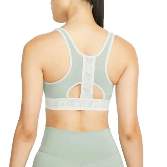 NEW Nike Dri-FIT Swoosh UltraBreathe Sports Bra Scoop Neck Green Gray Womens M - Picture 2 of 8